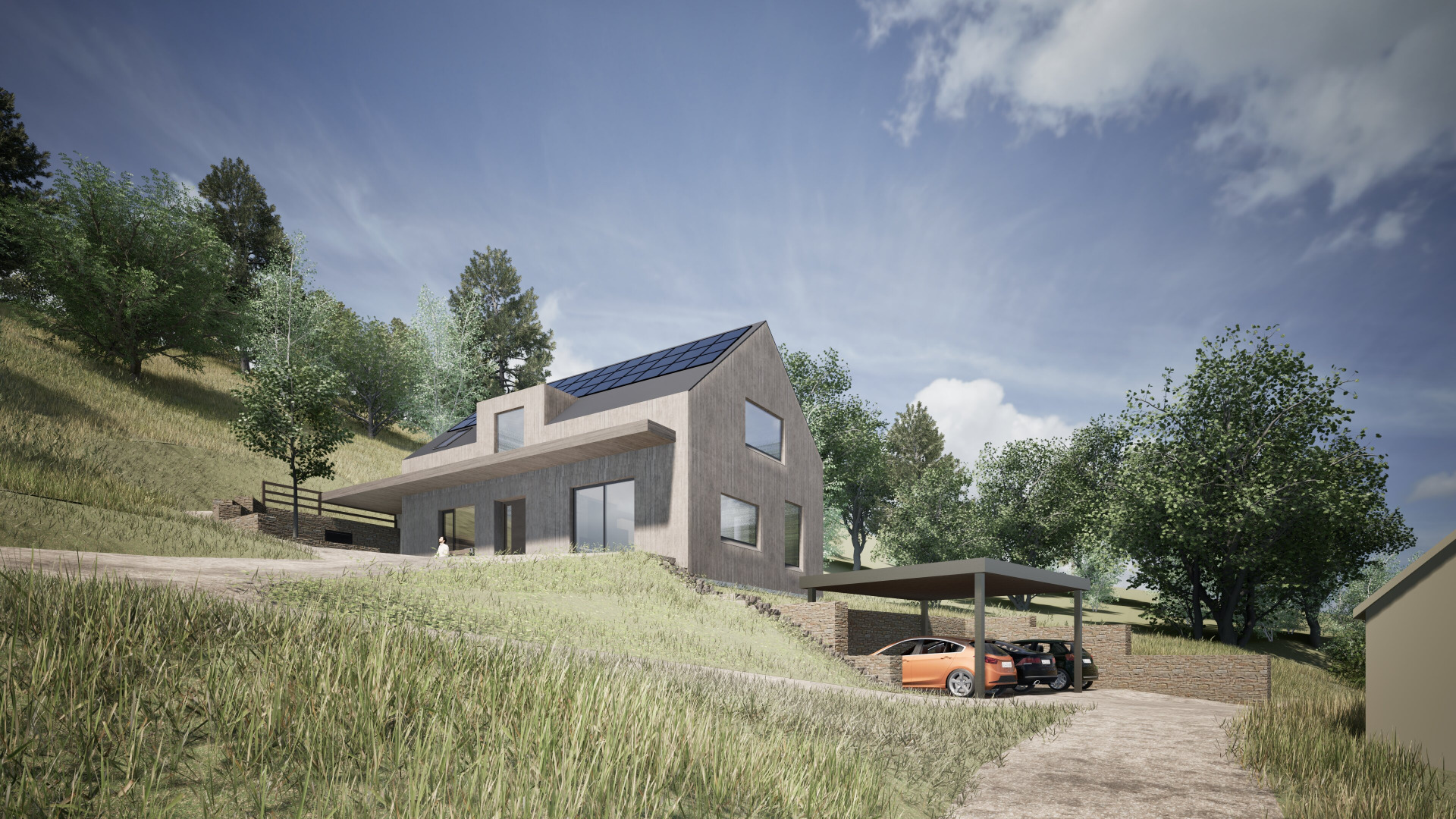 dřevostavba ve svahu - kunvald